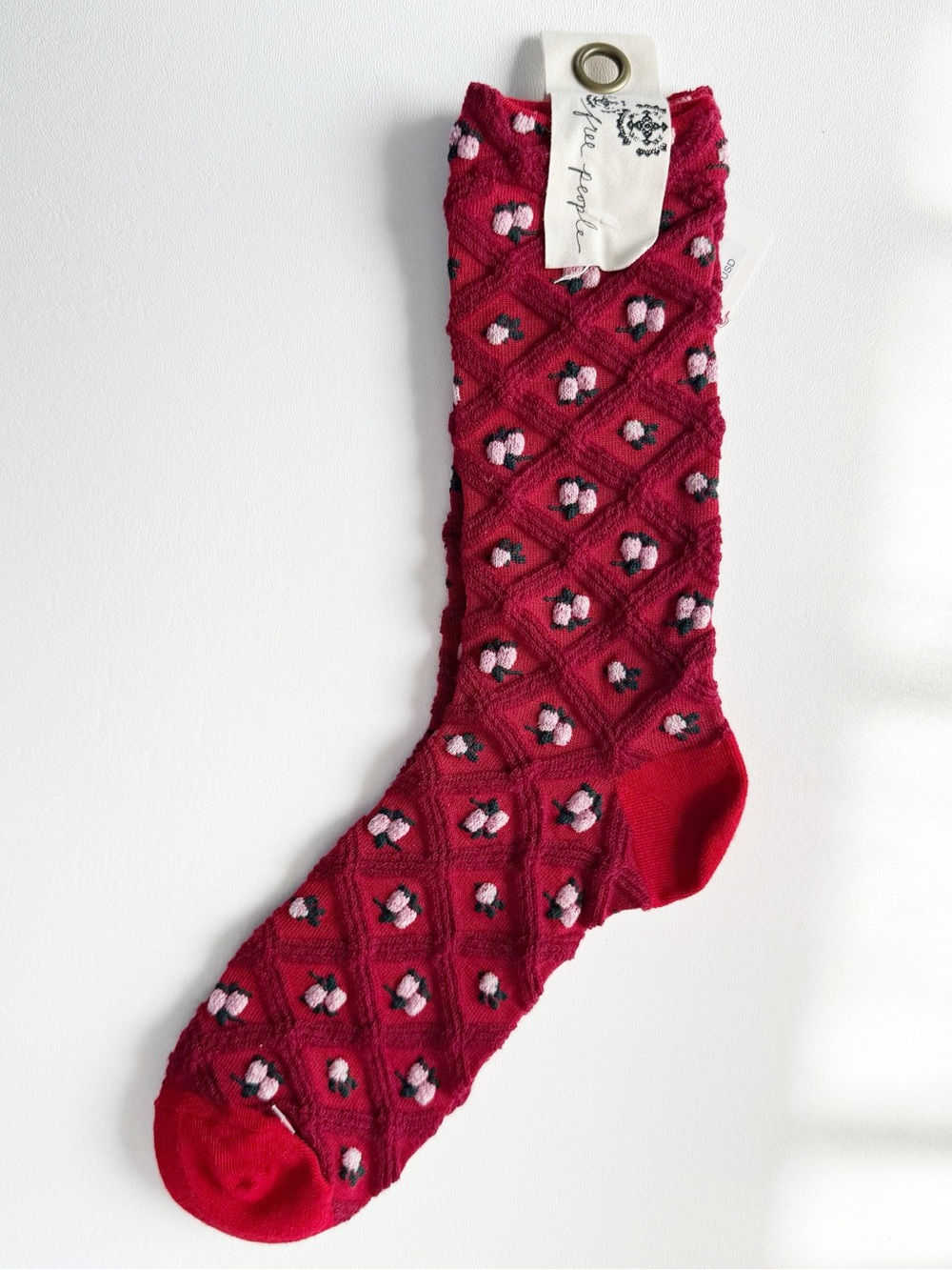 Free People Floral Jacquard Trouser Socks in Red | NWT - Picture 2 of 5